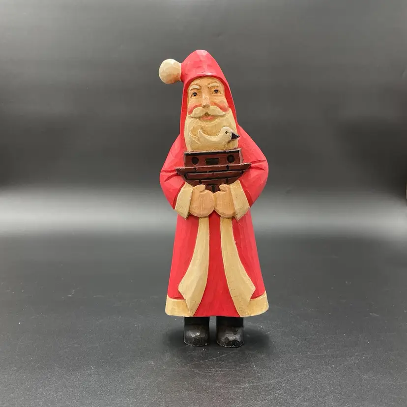 Primitive Carved Wooden Santa Claus Noah's Ark Dove Christmas Holiday Figurine