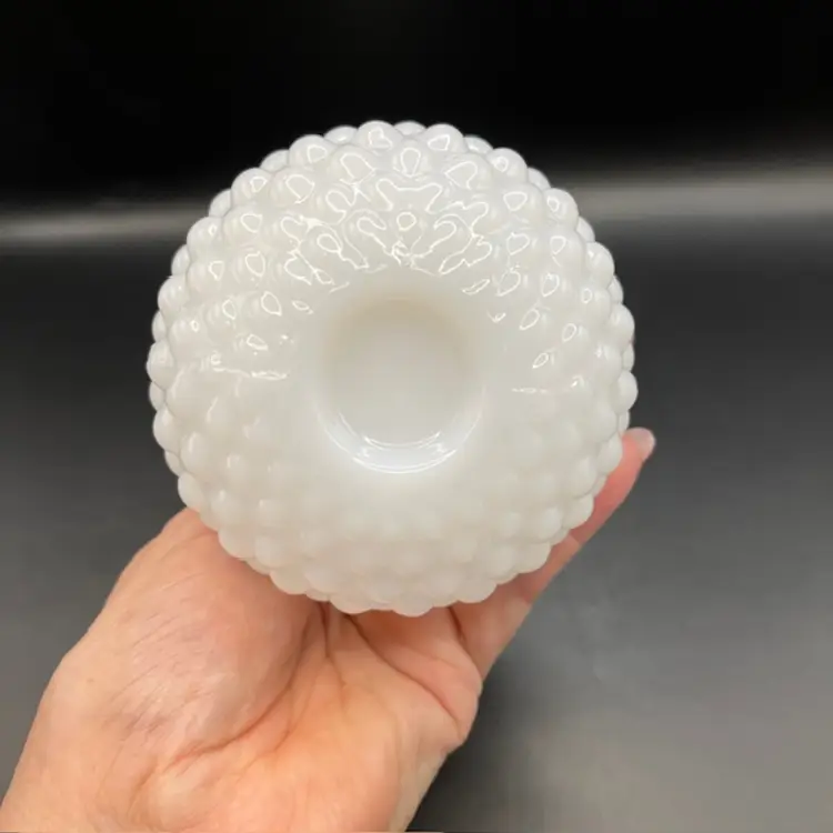 Vintage Milk Glass Hobnail Vase Bubble Base 1960s 6.75"