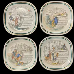 Antique Parry Vielle PV French Opera Small 6.25” Square Plates - Set Of FOUR