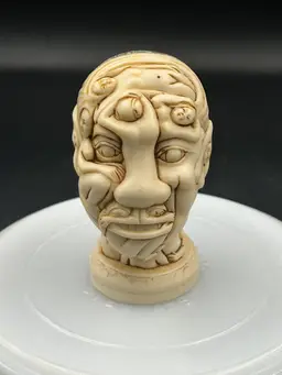 asian Carved Erotic Figurine, Face With Bodies,”Whats On A Man’s Mind” Man Cave Decor