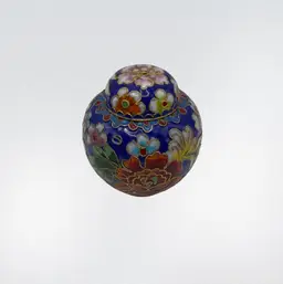 Stunning Chinese Cloisonné Mini Floral Ginger Jar, 3”
