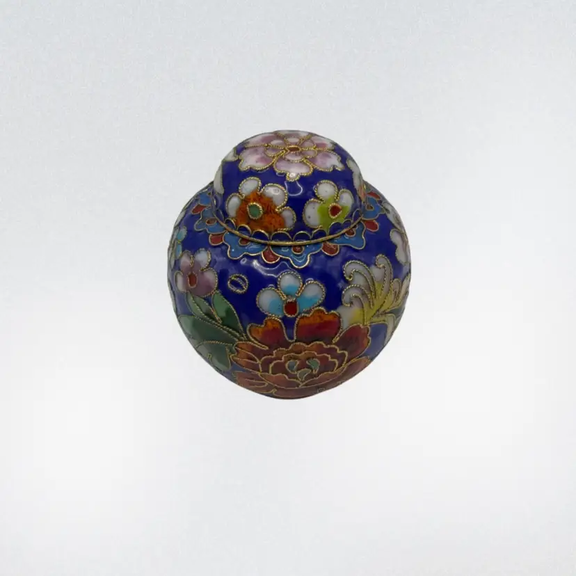 Stunning Chinese Cloisonné Mini Floral Ginger Jar, 3”