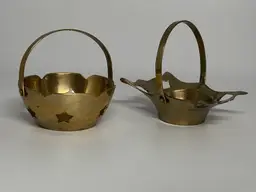 2 Small Brass Baskets w/ Handles