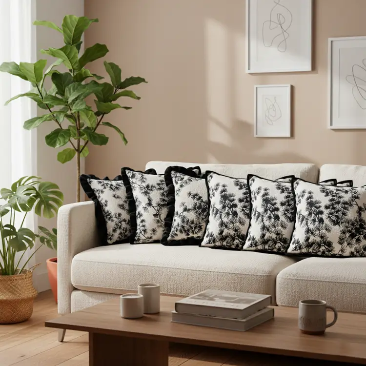 SOGA 6PC Vintage & Black Floral Decorative Pillow Covers 45cm for Sofa & Bed Set