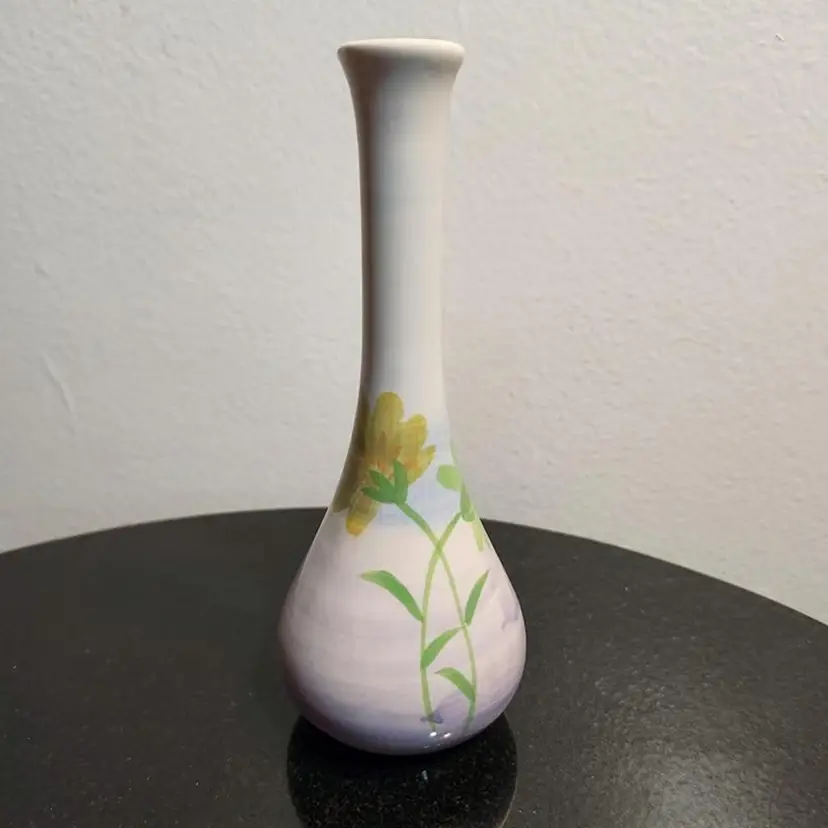 Hand Painted Herman Dodge & Son Vase, Purple and Blue w/ Yellow Flowers