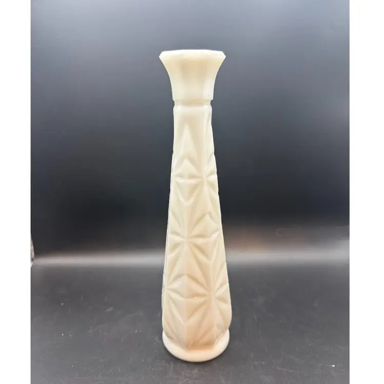 Vintage Geometric Pattern Milk Glass Vase