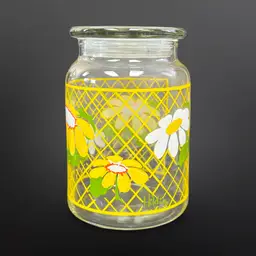 Vintage Anchor Hocking Hildi Daisy Flowers Glass Canister