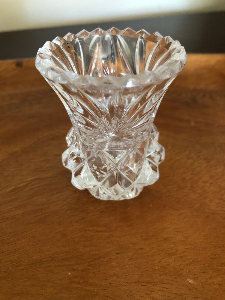 Vintage Cut Crystal Toothpick Holder or Mini Bud Vase 2.5" tall