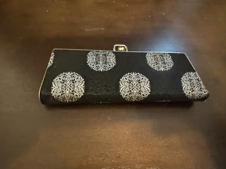 Vintage Eye Glass Snap Hard Case Fabric With Silver Metal