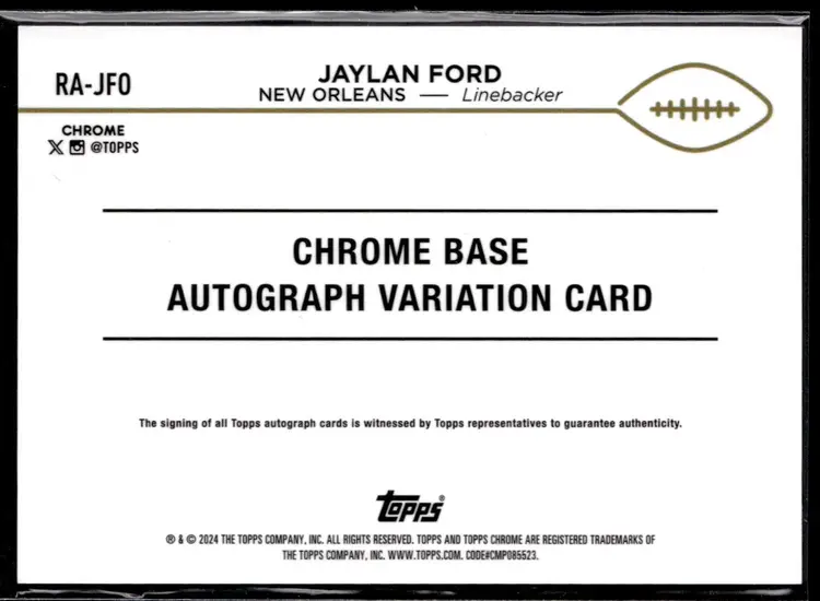 2024 Topps Chrome JAYLAN FORD RC Rookie /199 Aqua Auto SP #RA-JFO SAINTS