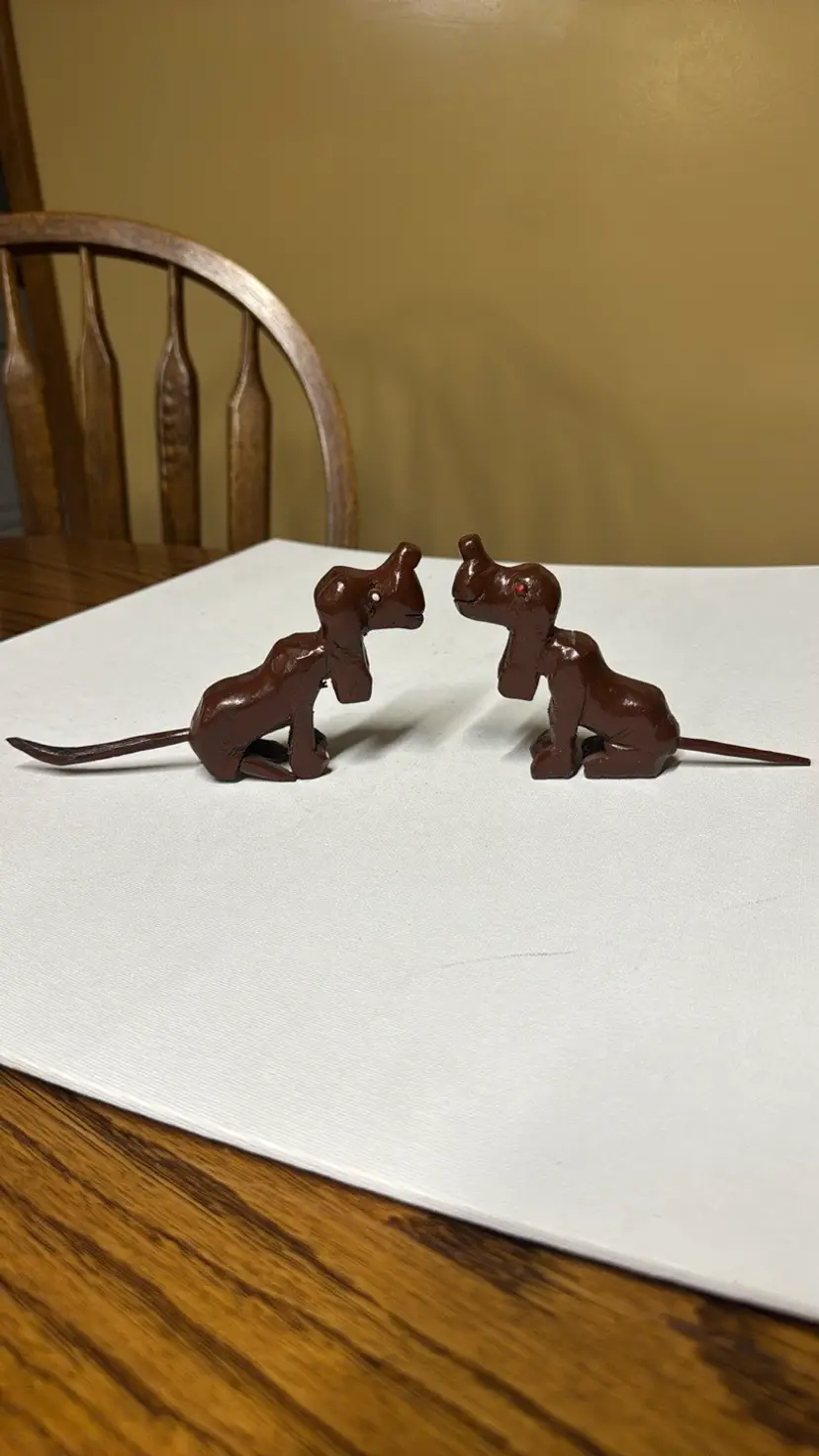 Wooden dog figurines hand carved primitive 4” tall