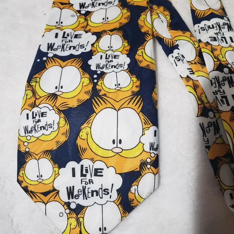 VTG GARFIELD Neck Tie Balancine HOT CAKES Novelty 57”x3.5” I Live For Weekends