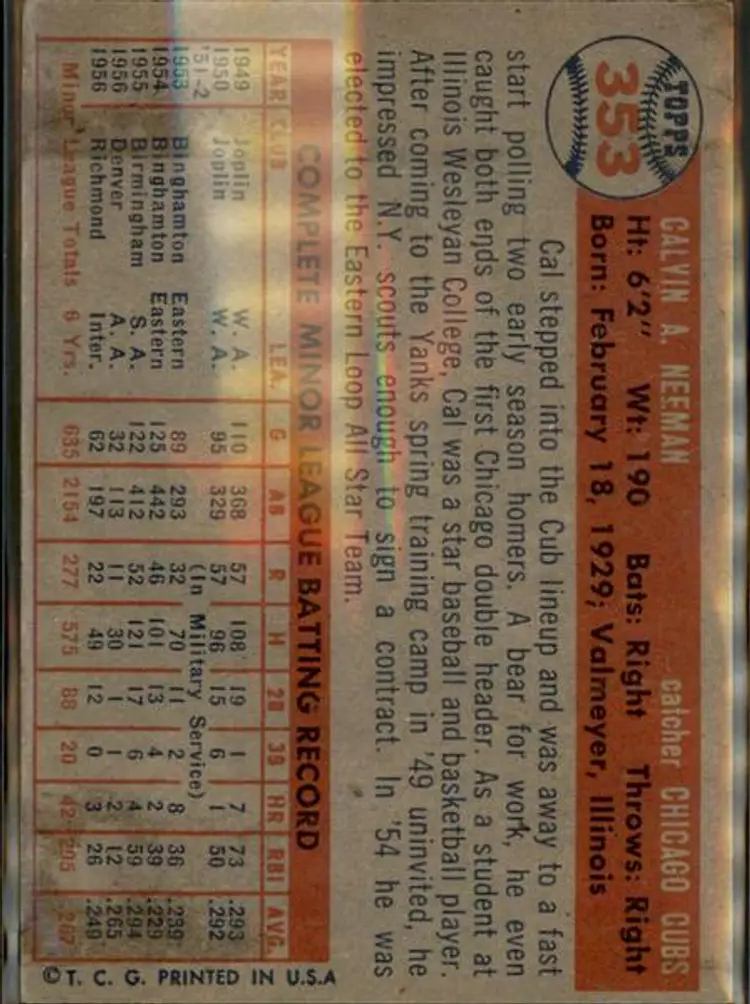 1957 Topps #353 Cal Neeman - ( pk1 ) - Chicago Cubs