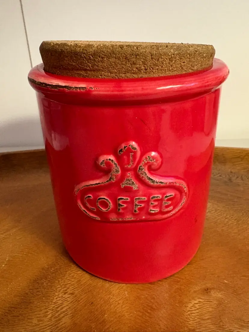 Red Sur La Table Coffee Canister With Cork Lid