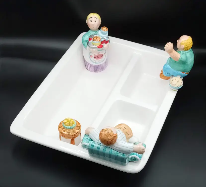 Vintage Lotus "Hostess With The Mostest" Ceramic Divided Snack Dish - RARE