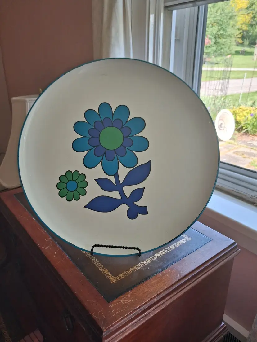 Vintage Enesco 12 inch "Flower Power" Blue Floral Serving Plate