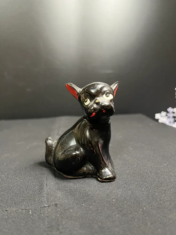 Mid Century Dark Gray Clay Pottery Boxer Dog-Cold Painted-FB