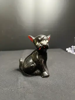 Mid Century Dark Gray Clay Pottery Boxer Dog-Cold Painted-FB