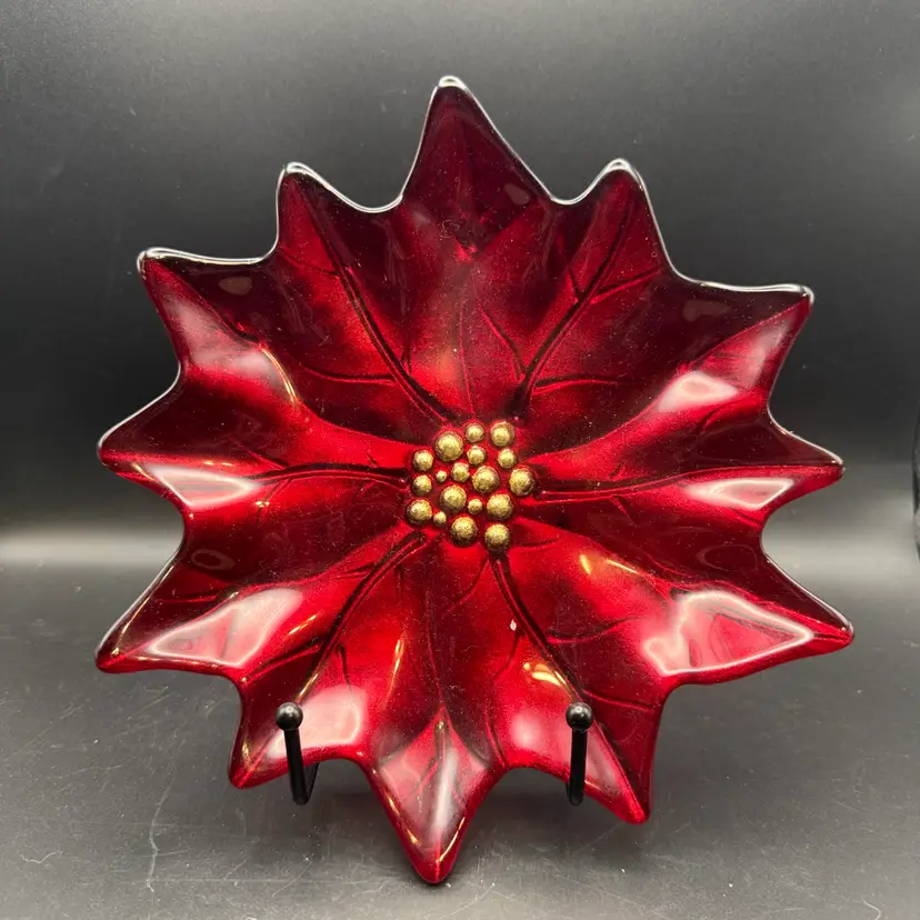 Hand Painted Red Poinsettia Plate