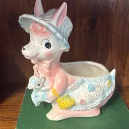 Vintage Pink Blue Yellow Kangaroo & Joey Kitsch Planter