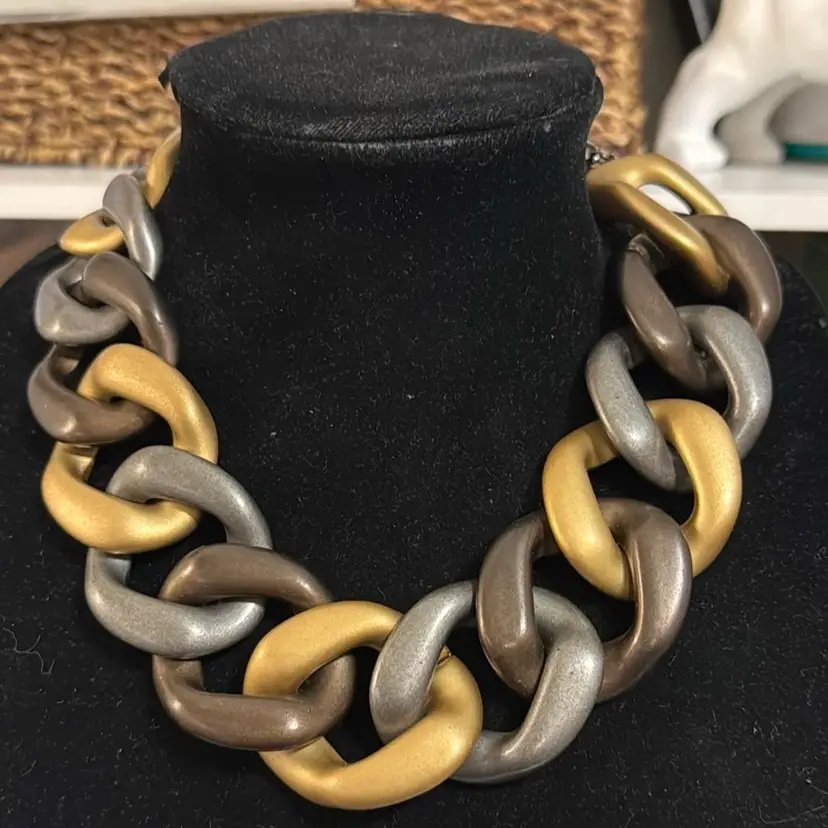PONO Joan Goodman Italy Large Cuban Link Chain Necklace - Choker Resin Bronze Gold Silver Matte Resin