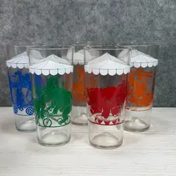 ***PICK OF THE WEEK***🎪 Vintage Hazel Atlas / Libbey Circus Glasses – Big Top Theme – Set of 5 🎪