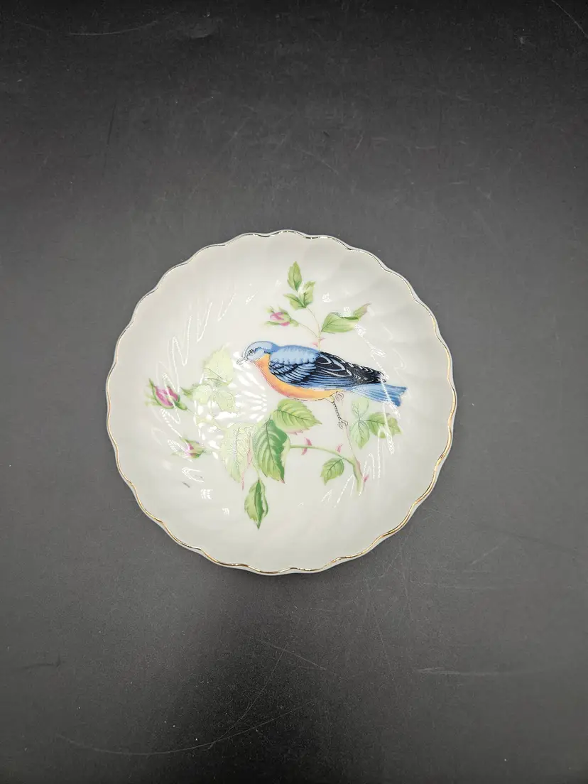 #TR11 Lefton Hand Painted Bluebird Dish #02962
