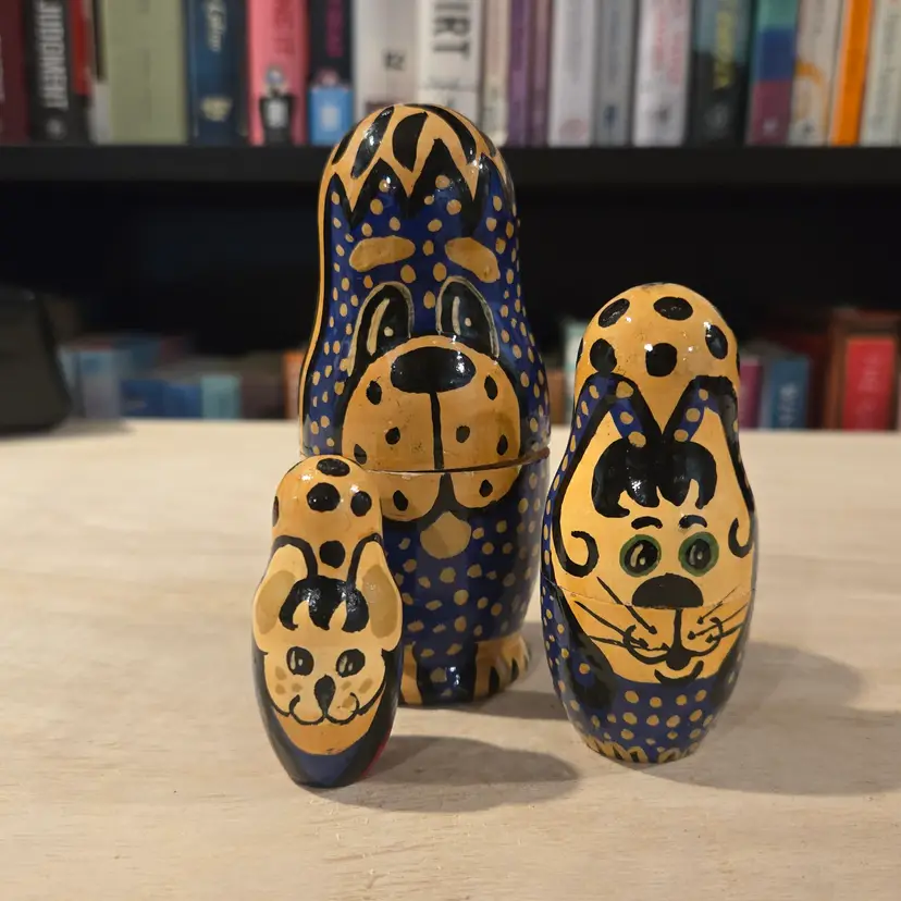 Vintage Russian nesting dog cat mouse set of 3