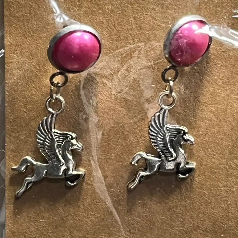 Faux Pearl Earrings With Pegasus Charm