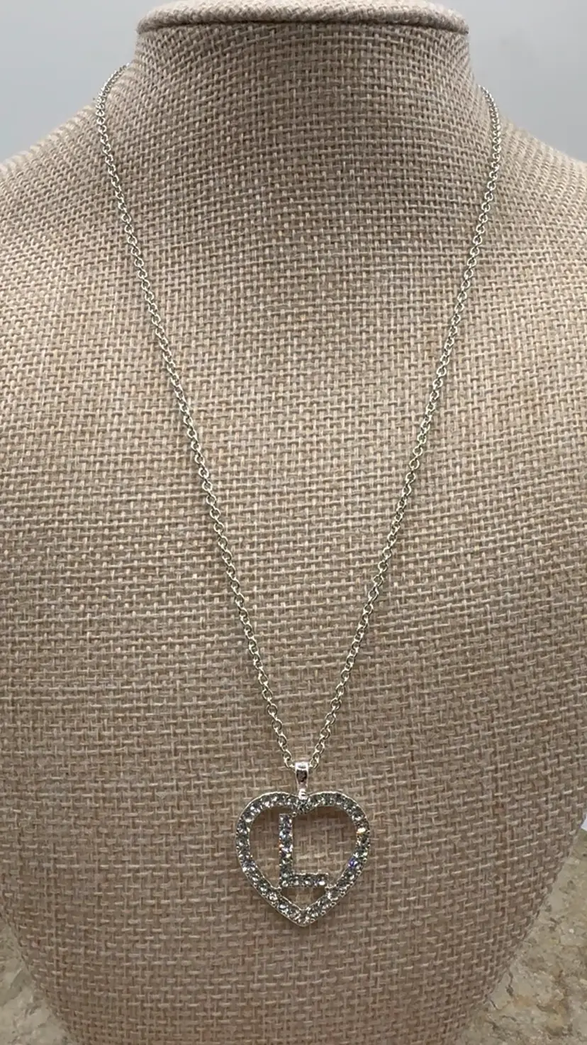 Silver Tone Rhinestone Letter L Necklace