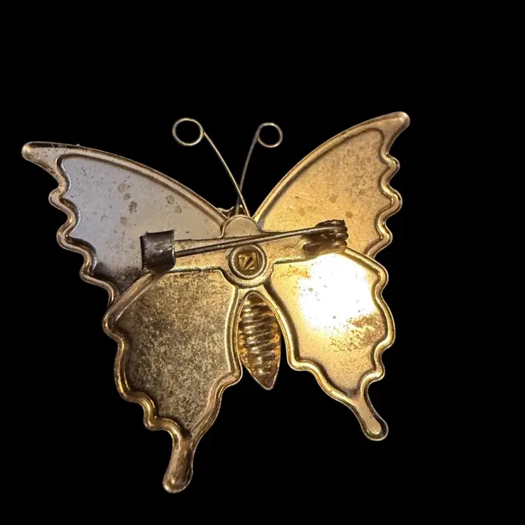 Beautiful Vintage Disco Colored Butterfly Pin Brooch Sparkling