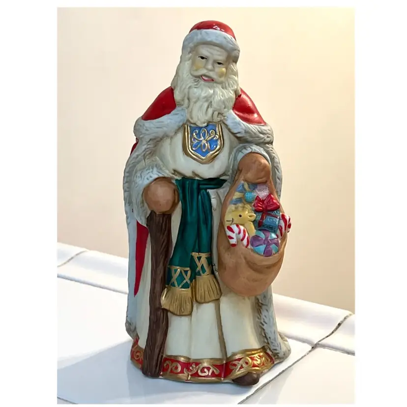 Santa Claus Red Coat Toys Gift Bag Ceramic Christmas Holiday Decor Figurine 7 in Height