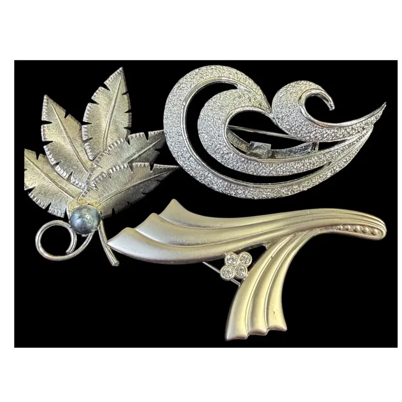 Vintage Silver Tone Rhinestone & Faux Pearl Brooch Rush - 3 Piece Lot