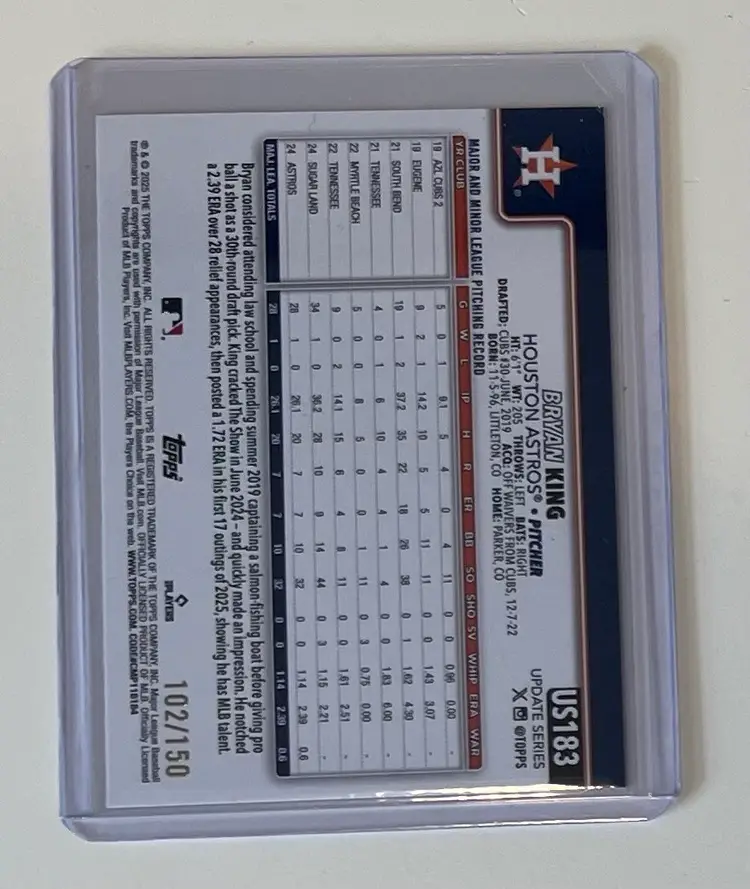 Bryan King RC Blue Rainbow Foil /150 Houston Astros