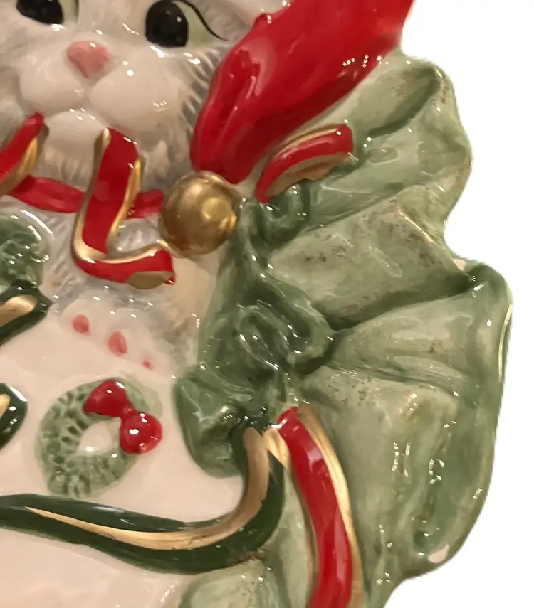 Fitz and Floyd Cat Kitty Kringle Christmas Canape Plate Ceramic