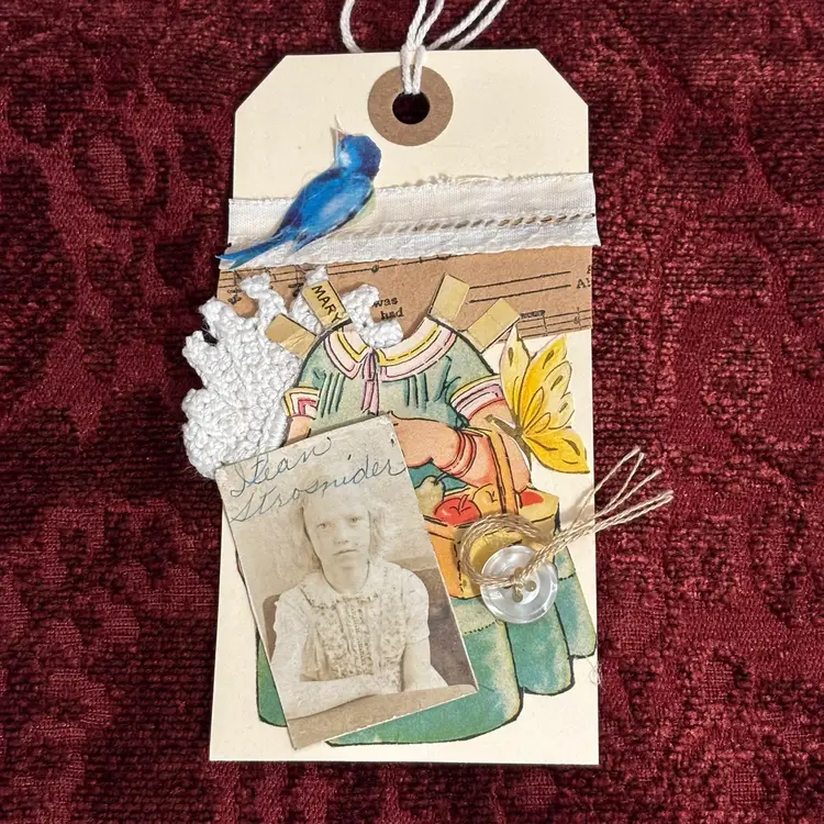 Handcrafted Gift Tags Using Vintage Ephemera , Photos, Lace, Buttons, Greeting Cards 99% All Vintage