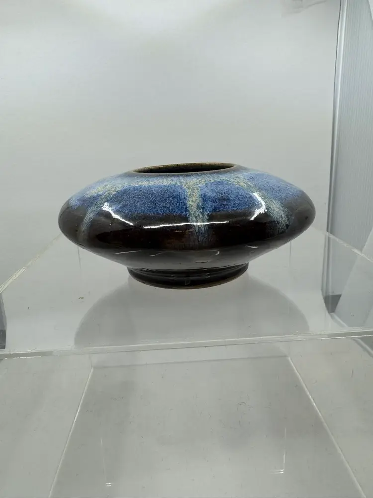 Blue Pottery Ikebana Signed “Paisley”