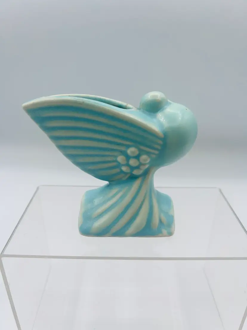McCoy Miniature Dove Flower Holder, Vintage 1940s, Matte Aqua Color