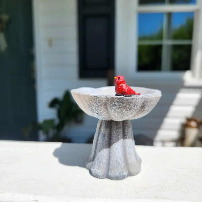 Miniature Birdbath With Cardinal