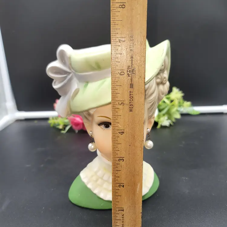 Vintage Relpo Lady Head Vase with Green Hat