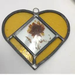 Amber Glass Leaded Suncatcher Heart with Floral Arrangement