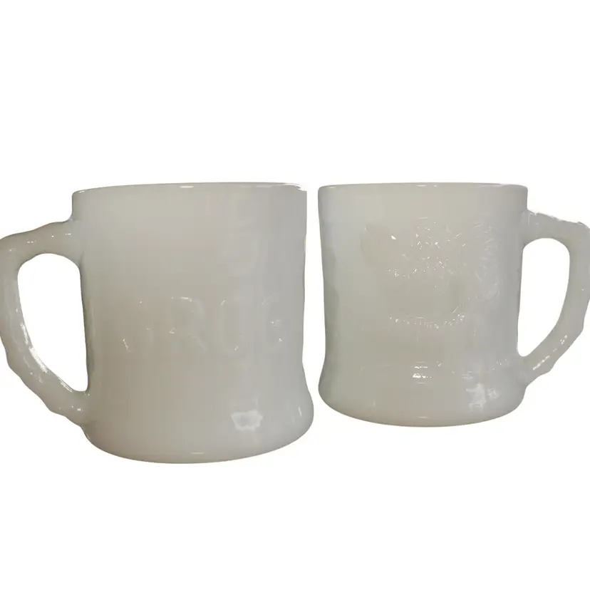 Vintage Set of 2 Grog Comic Strip Sunday Funnies Milk Glass Mugs, 10oz each