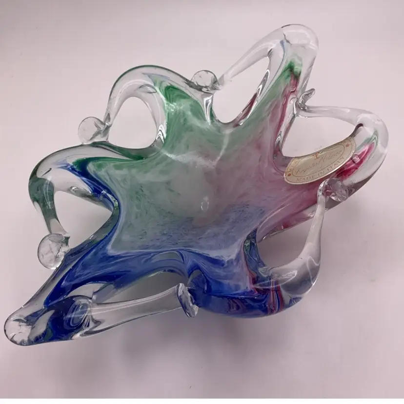 POW4 VTG Art Glass Italy Trinket Dish Multicolor 6.5β