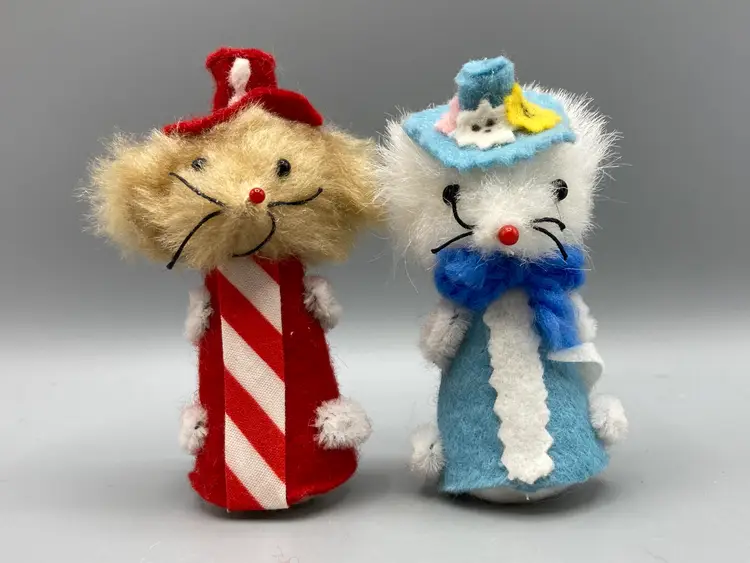 Vintage Handmade Mice Couple - Red and Blue