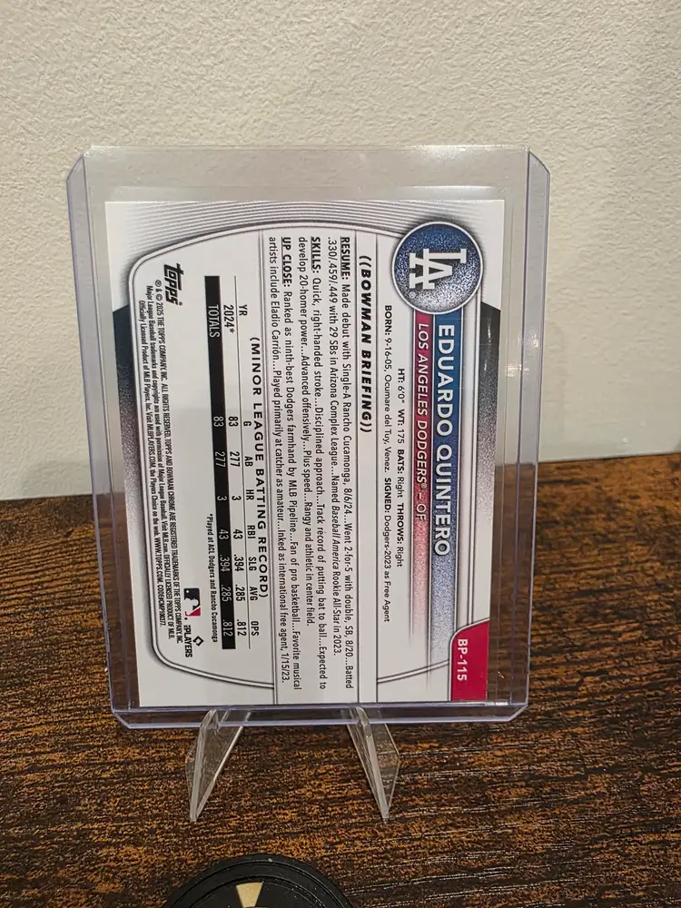 2025 Bowman 1st Eduardo Quintero Purple Pattern /199 Los Angeles Dodgers