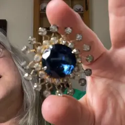 Gold Town And Glass Rhinestone Brooch 1.75 Inches