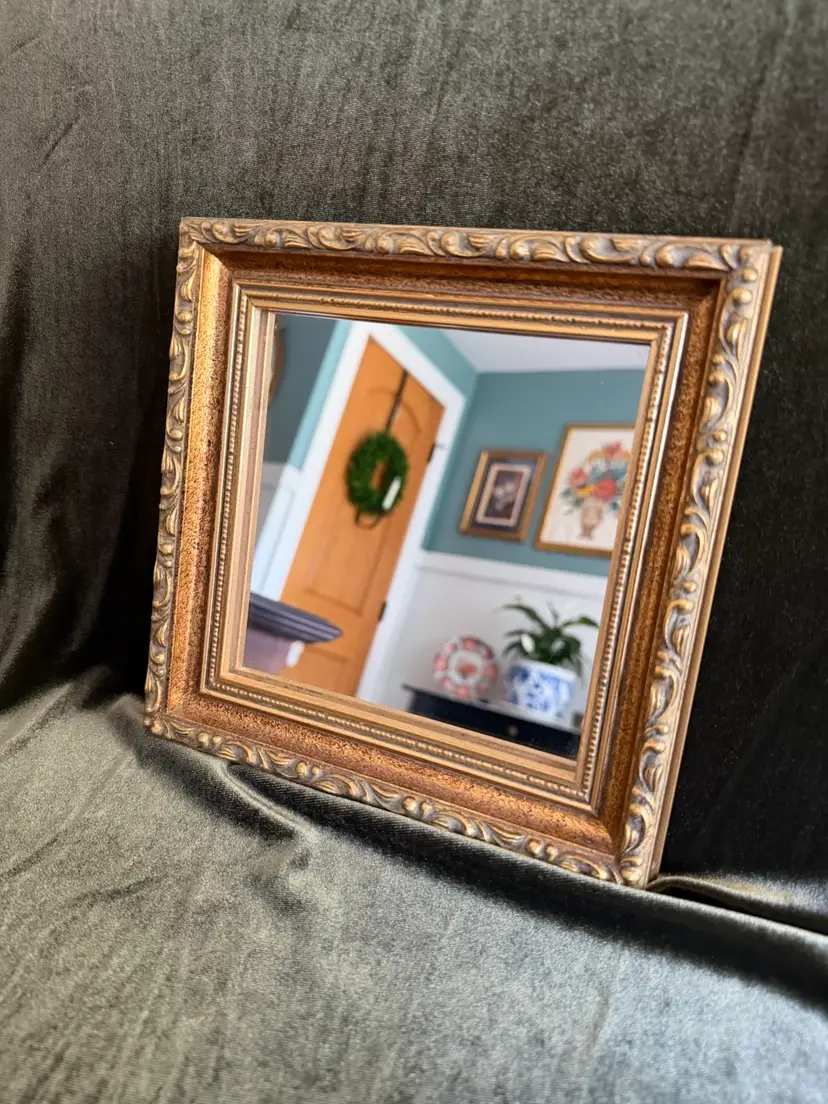 Vintage Gold Gallery Wall Wooden Mirror ~8”x8”