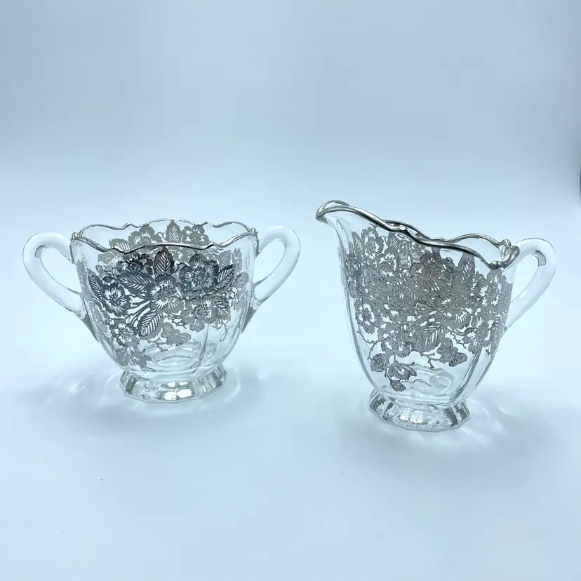 Silver City Flanders Blossom Time Cream Open Sugar Silver Overlay Serving