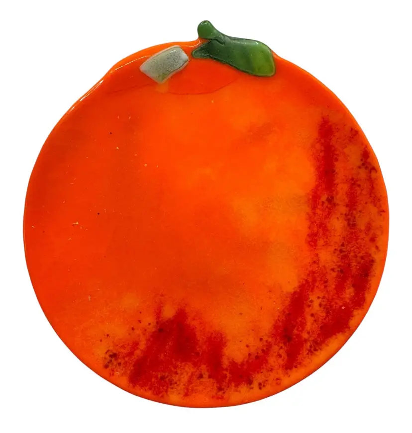 Fused Studio Art Glass Orange Fruit Shaped Dinner Plate Round 10.25”
