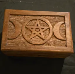Carved Wood Box Goddess Moon Pentacle